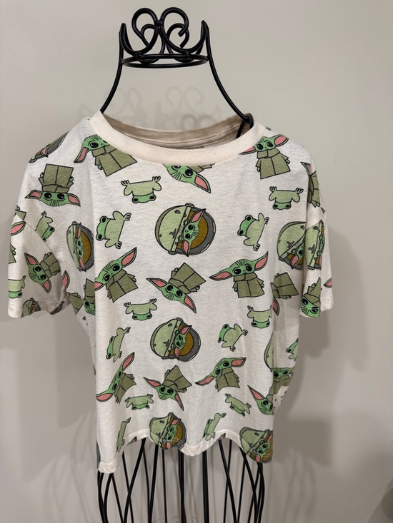 Star Wars Tops - Star Wars White Tee with Green Baby Yoda (Grogu) All-Over Print
